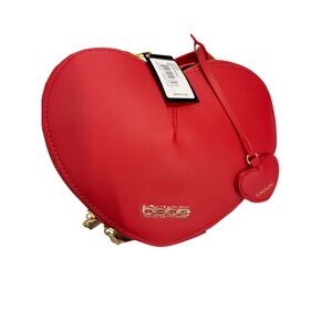 Bebe Milan Heart Crossbody Bag Red Faux Leather Gold Hardware E22-4939A NEW